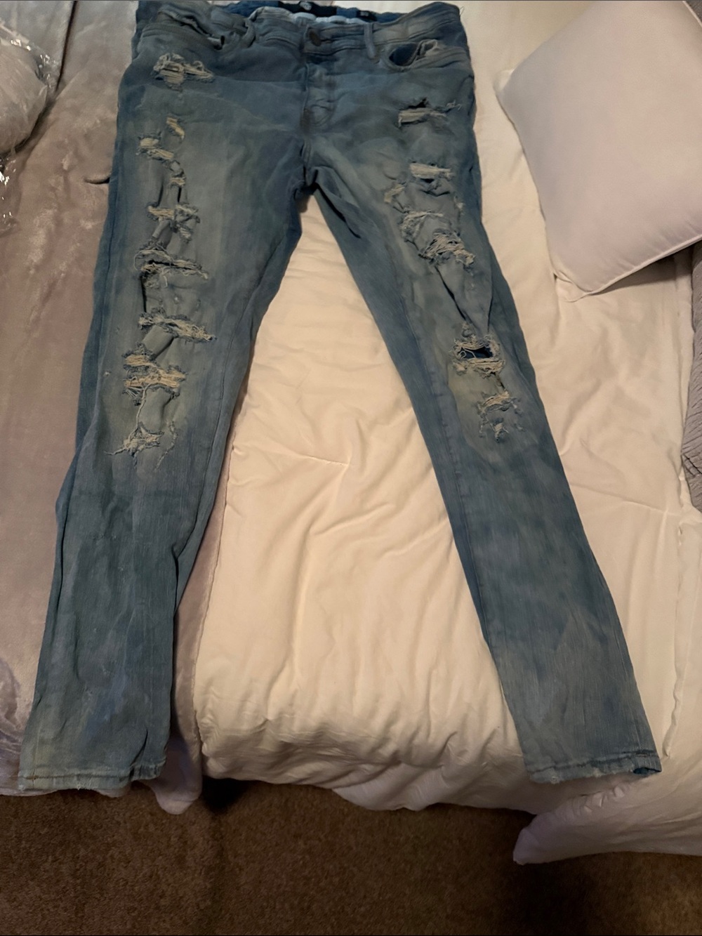 Jordan Craig Mens Light Blue Distressed Skinny Jeans